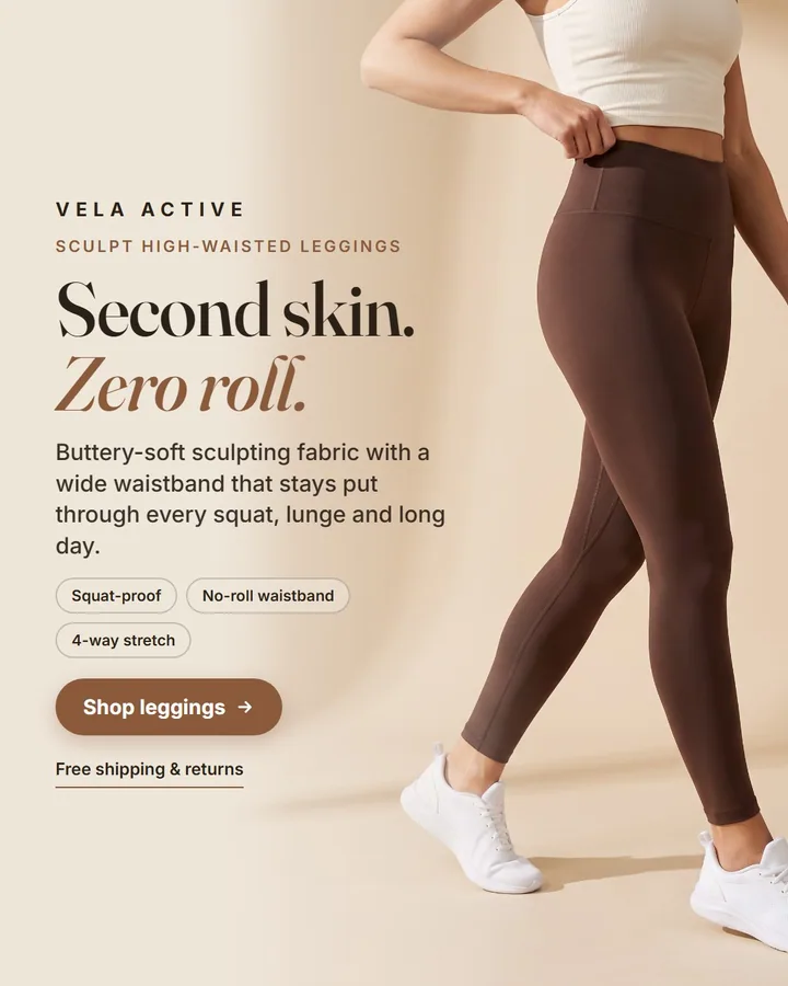 Vela Active static ad: Sculpt High-Waisted Leggings, Espresso