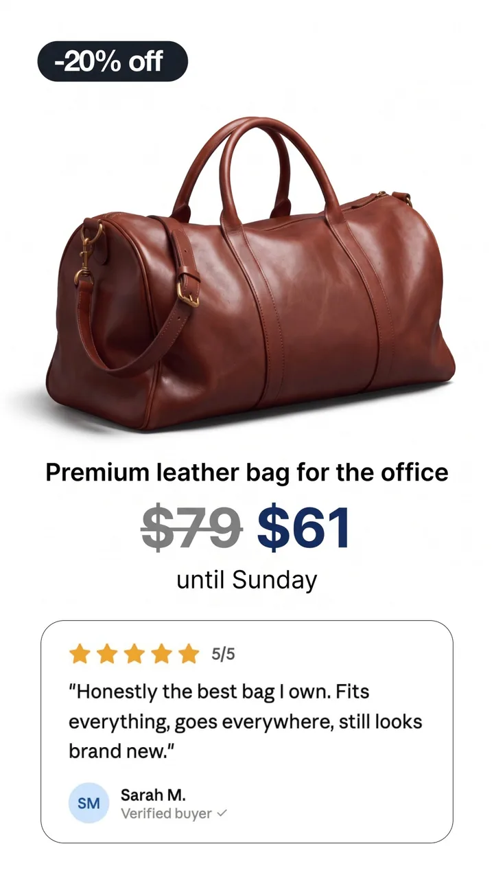 Premium Leather static ad: Leather Tote Bag