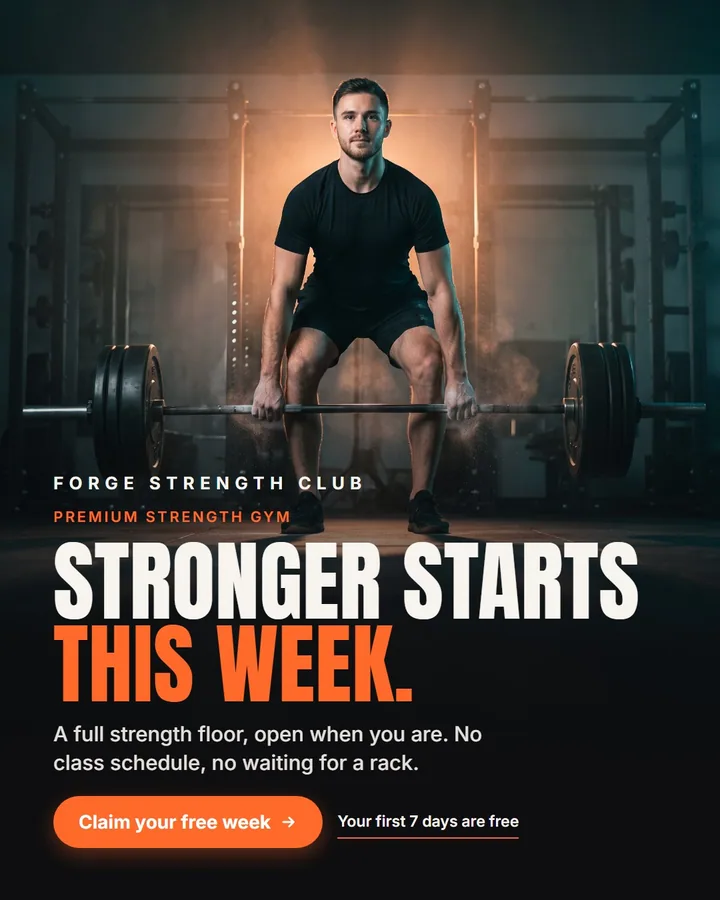 Forge Strength Club static ad: Gym membership, free 7-day pass