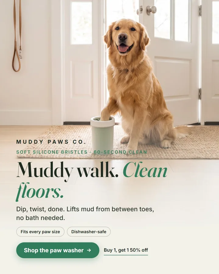 Muddy Paws Co. static ad: Portable Paw Washer