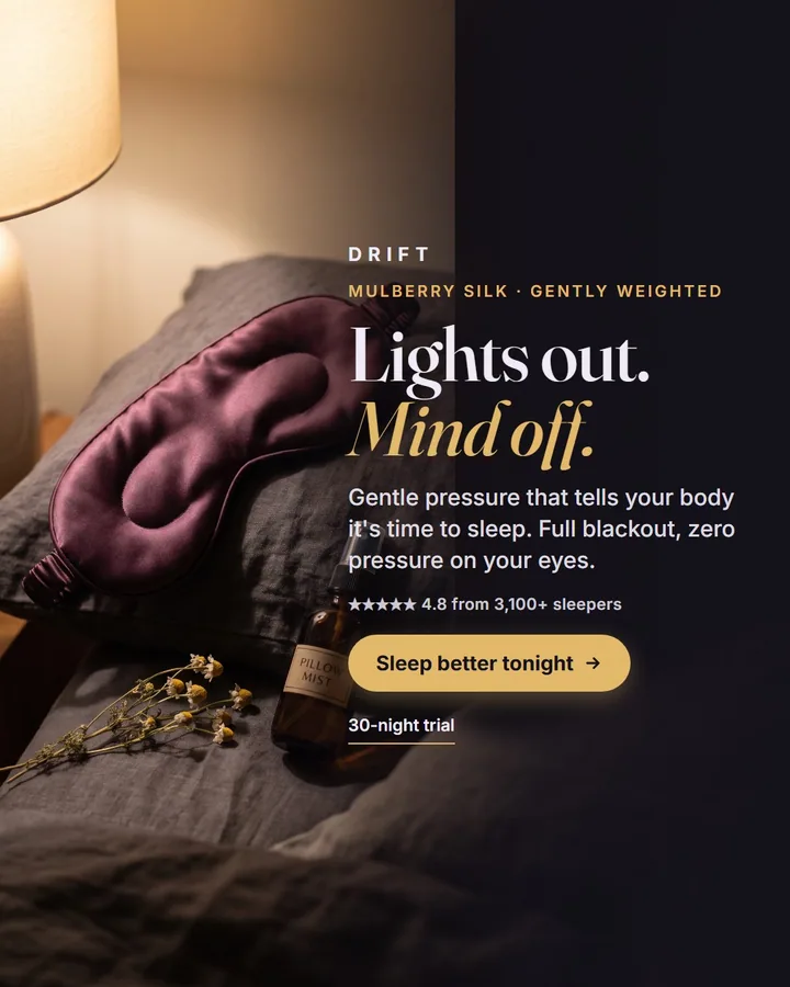Drift static ad: Weighted Silk Sleep Mask