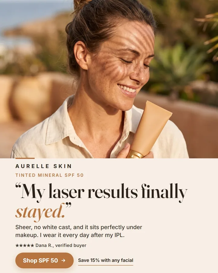 Aurelle Skin static ad: Tinted Mineral SPF 50