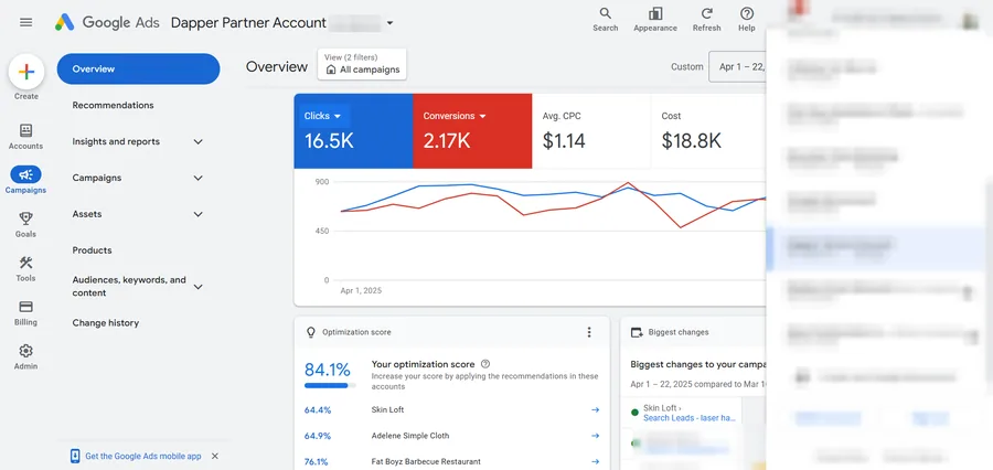 Ad account screenshot