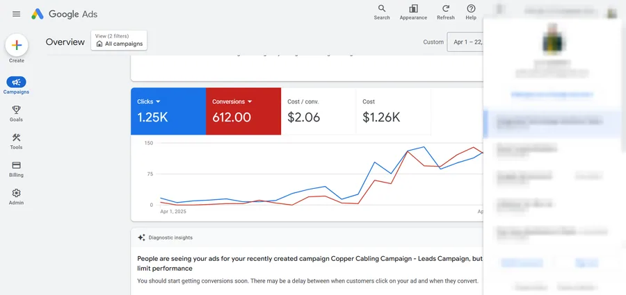 Ad account screenshot