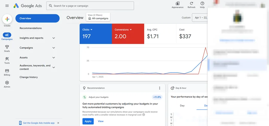 Ad account screenshot