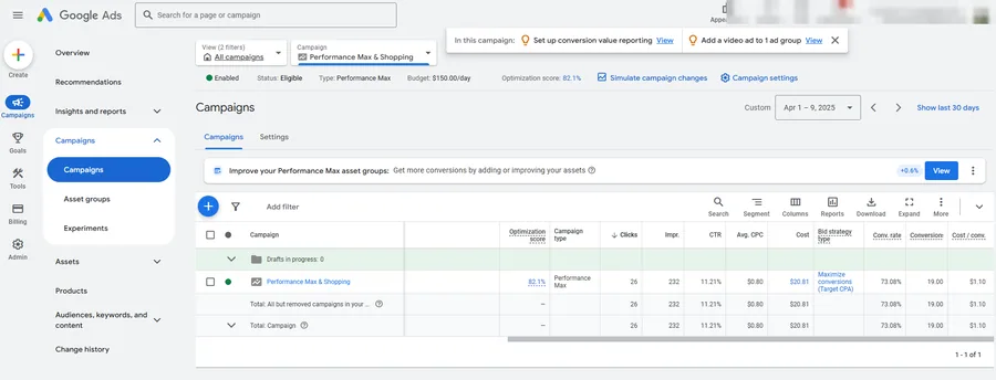 Ad account screenshot