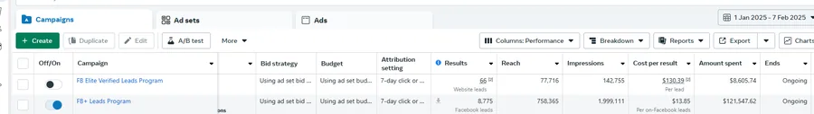 Facebook leads campaign sample 1