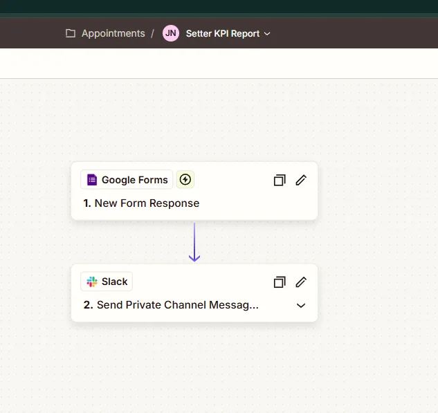 Setter KPI report · form to a private Slack channel