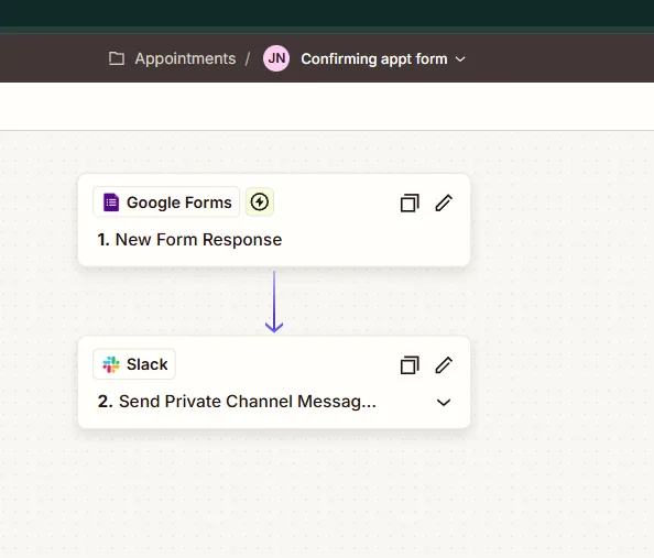 Appointment confirmation form to Slack